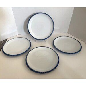 DENBY Reflex Luncheon/Salad Plates White on Blue 9” England Set of 4 Plates